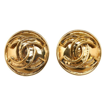 CHANEL round here mark earrings gold plated ladies