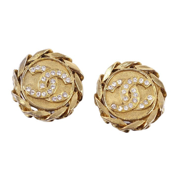 Chanel Earrings 88 Castellane Collection Coco Mark Chain Rhinestone Women's Gold