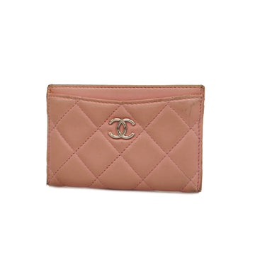 CHANELAuth  Matelasse Gold Hardware Leather Card Case Pink