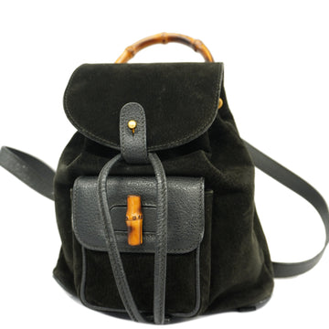 GUCCIAuth  Bamboo 003 2034 0030 Women's Suede Backpack Black