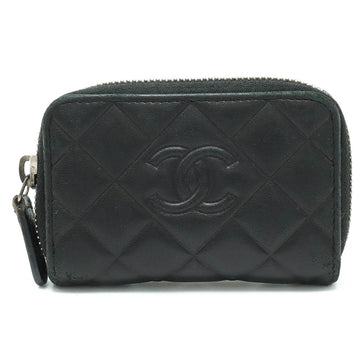 CHANEL Matelasse Coco Mark Coin Case Purse Card Round Leather Black A80738