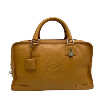 LOEWE Anagram Logo Amazona 36 Leather Genuine Handbag Boston Bag Brown Camel 18181
