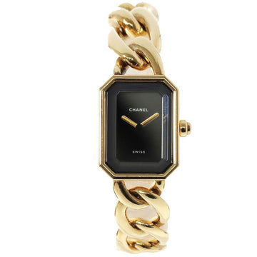 CHANEL Premiere M size H0003 Vintage Ladies Watch K18YG Yellow Gold Black Dial Quartz