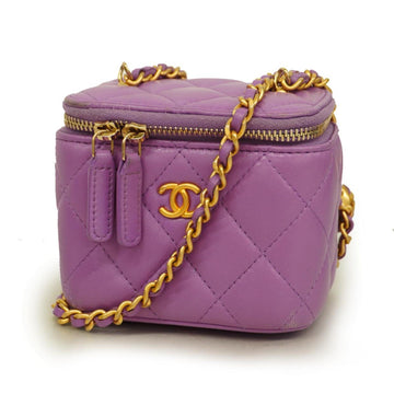 CHANEL Shoulder Bag Matelasse Chain Lambskin Purple Gold Hardware Women's