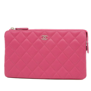 CHANEL Matelasse Zip Clutch Wallet Long Lambskin Pink A82167