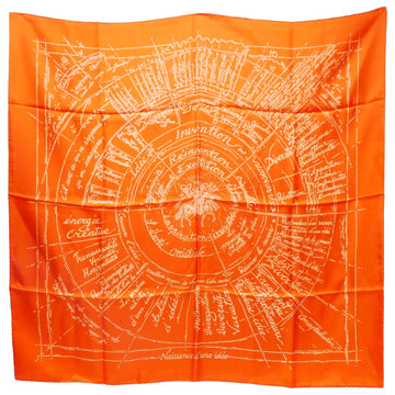 HERMES Naissance d'une idea Birth of an Carre 90 Large scarf shawl stole Ladies 100% silk Orange 88 x cm