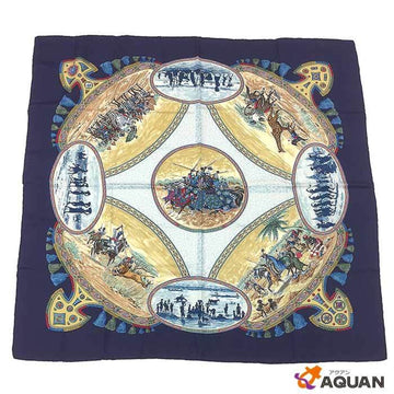 HERMES Carre 90 Scarf Muffler CAVALIERS PEULS Pool Tribe Horseman Navy 100% Silk