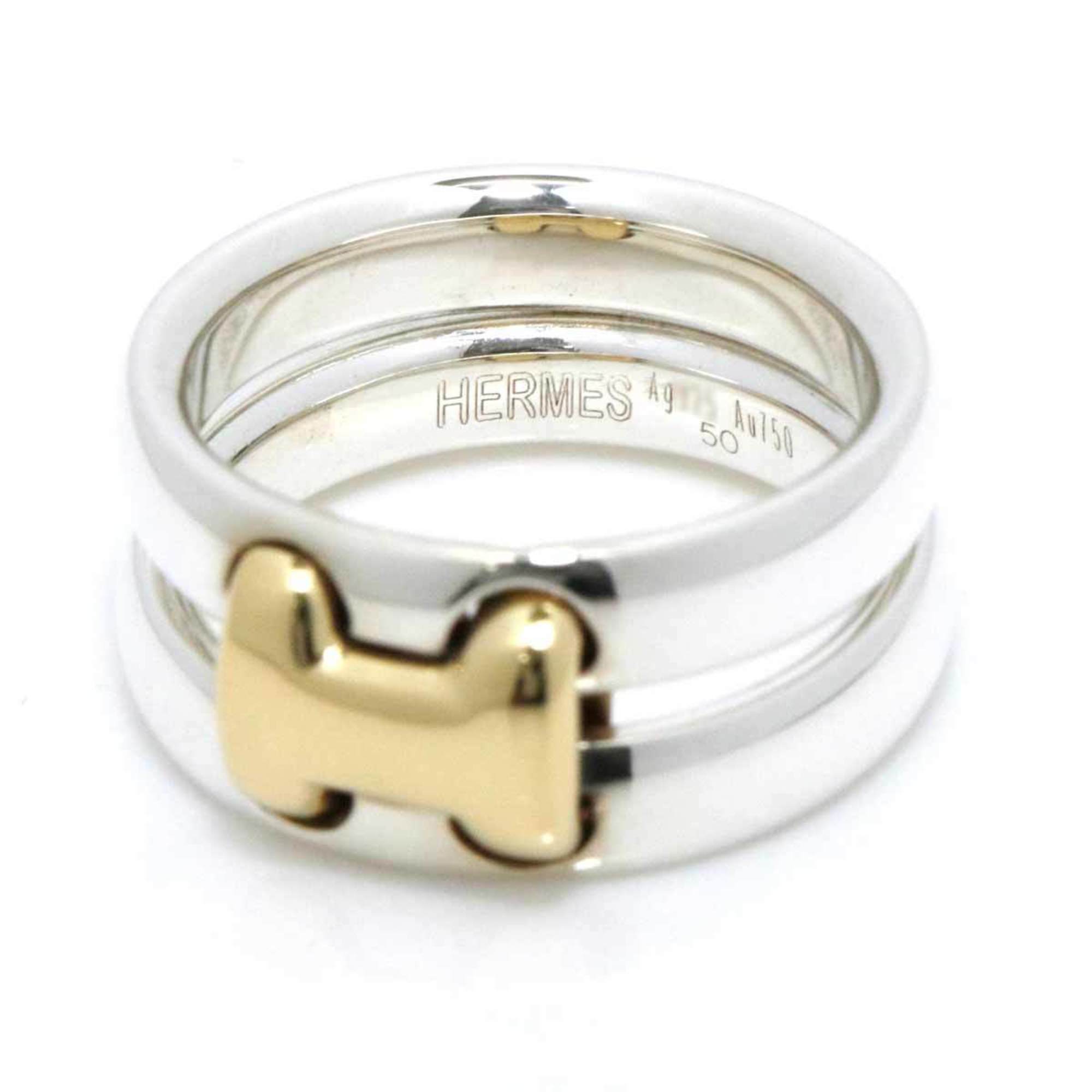 Hermes Oran Ring #50 SV 925 K18 YG Silver Yellow Gold 750 Pudding