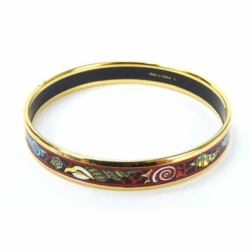 HERMES enamel bangle bracelet accessory cloisonne GP plated gold red black ladies accessories