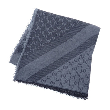 GUCCI Stole Men's Wool Silk Black Gray GG Pattern Muffler