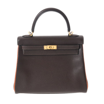 HERMES Kelly 25 Inner Stitch Cacao Orange H Engraved [around 2004] Women's Vo Epsom Bag