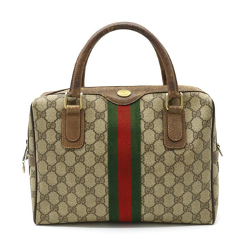 GUCCI Old GG Plus Sherry Line Handbag PVC Leather Khaki Beige Brown 378 002 3839