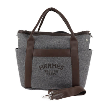 HERMES Sac de Pansage Groom Tote Bag Felt Canvas Vau Barenia Grimoyen Ebene Silver Hardware 2WAY Shoulder Y Engraving