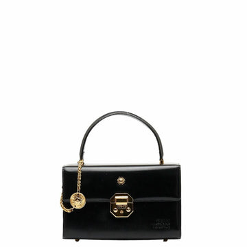 VERSACE Sunburst Handbag Vanity Bag Black Enamel Leather Ladies