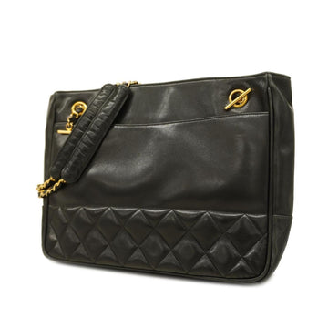 CHANEL Shoulder Bag Matelasse Chain Lambskin Black Gold Hardware Women's