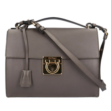 Salvatore Ferragamo Gancini shoulder bag leather gray ladies