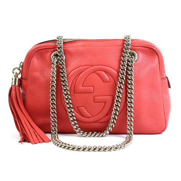 GUCCI Shoulder Bag Interlocking G Leather/Metal Salmon Pink/Gold Ladies 308983