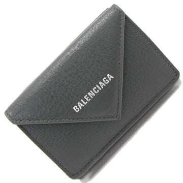 BALENCIAGA Trifold Wallet Paper 391446 Dark Gray Leather Triangle Women's Small