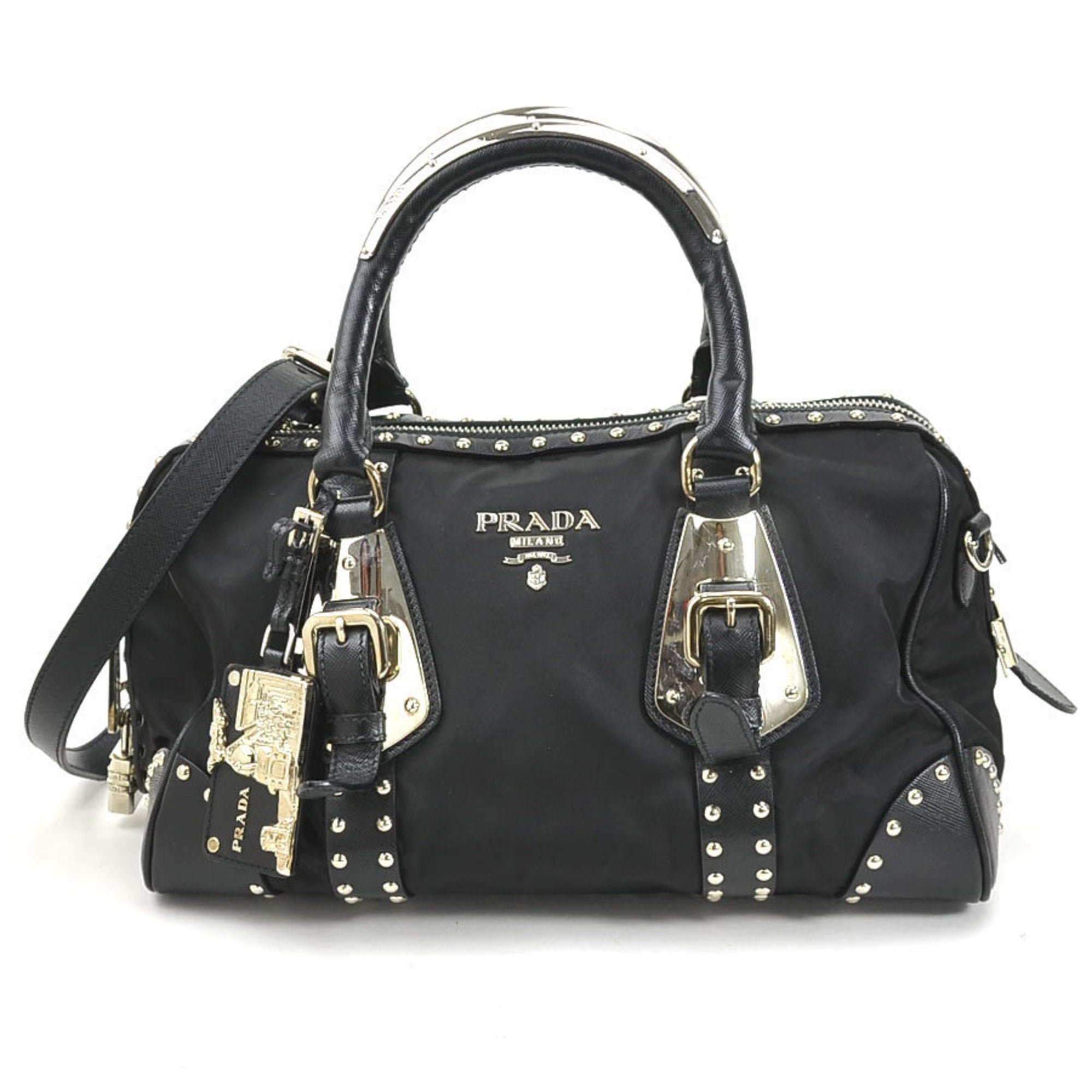 Prada nylon 2025 studded shoulder bag