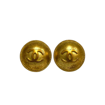 CHANEL Vintage Coco Mark Button Motif Earrings Ear Cuff Accessories Gold