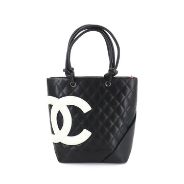 Chanel Cambon Line Bowling Bag Shoulder Leather Black White A25171