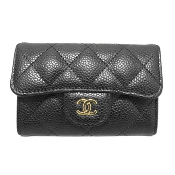 CHANEL Matelasse Card Case Business Holder AP0214 Black Caviar Skin Women's Men's