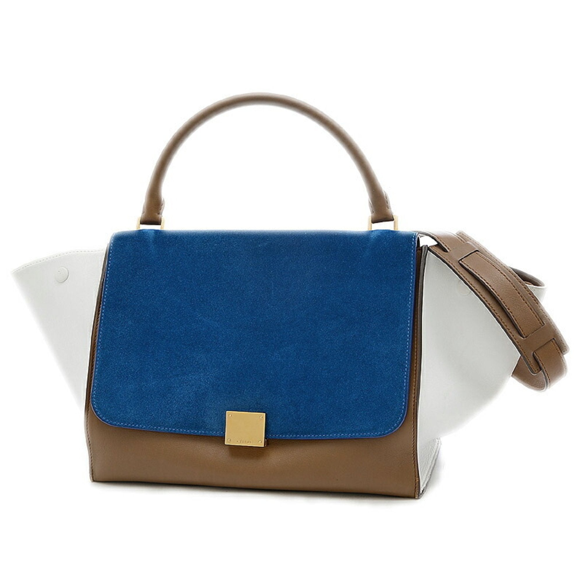 Celine Trapeze Medium 2Way Bag Leather Suede Blue Brown White 169542