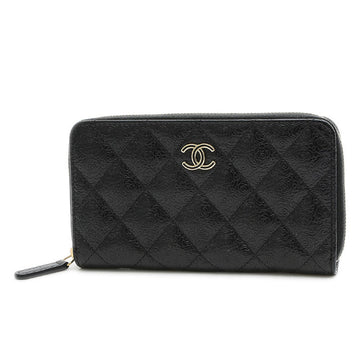 Chanel Camellia Round Zip Purse Leather Black