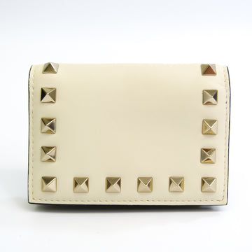 VALENTINO GARAVANI Garavani Lock Studs Leather Studded Business Card Case Off-white,White
