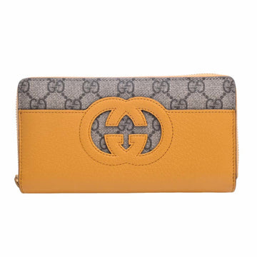 GUCCI Cutout Interlocking G GG Supreme Leather Zip Around Wallet Long 701423 Beige/Yellow Women's