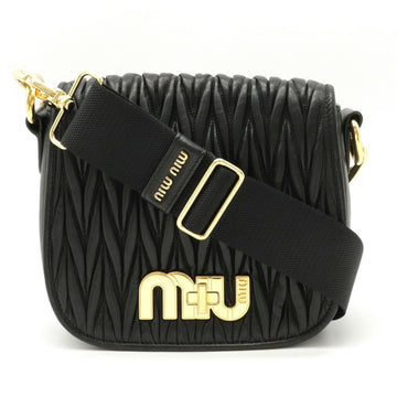 Miu Miu Miu Mew Materasse Big Logo Shoulder Bag Pochette Clutch Leather NERO Black 5BH085