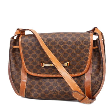 CELINE Shoulder Bag Macadam Leather Brown Women's