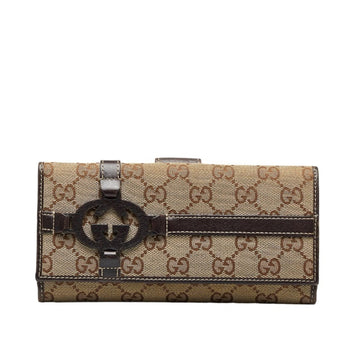 GUCCI GG Canvas Royal Continental W Long Wallet 181695 Beige Brown Leather Women's