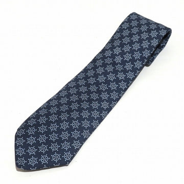 HERMES navy system whole pattern silk brand accessories tie men's goods