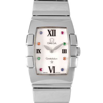 OMEGA Constellation Quadrella Mini SS Women's Quartz Watch Shell Dial Multicolor Stone 1584.79