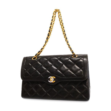 CHANEL Shoulder Bag Matelasse Paris Limited W Flap Chain Lambskin Black Gold Hardware Women's