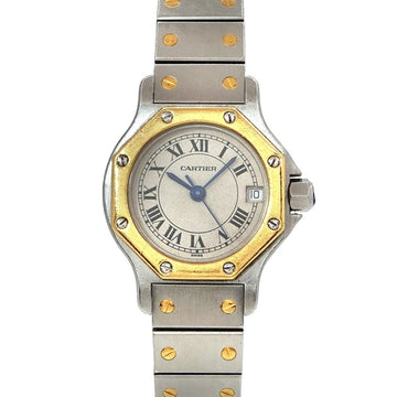 CARTIER Santos Octagon SM Combi Vintage Ladies Watch Date Ivory Dial K18YG Yellow Gold Quartz octagon