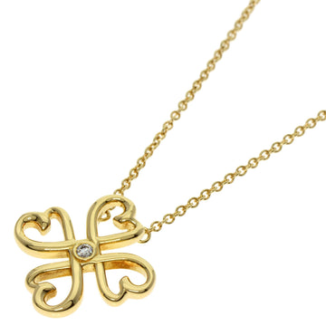 TIFFANY Loving Heart Clover 1P Diamond Necklace K18 Yellow Gold Women's &Co.