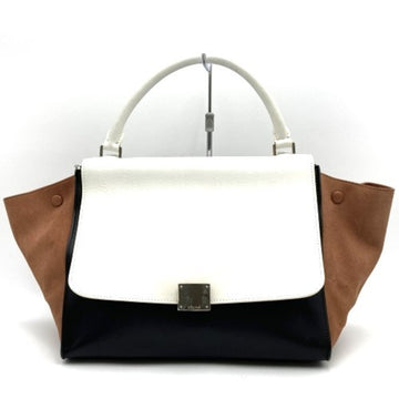 CELINE Trapeze Handbag White Black Brown Leather Women's Fashion Bag ITO0OOXELW