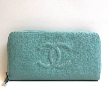 CHANEL Wallet Long Caviar Skin Coco Mark Round Zipper Green Series