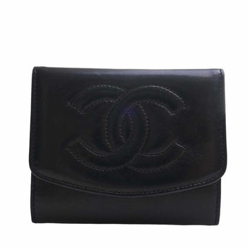 CHANEL Leather Coco Mark Coin Case Black Ladies