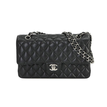 CHANEL Matelasse 25 Chain Shoulder Bag Caviar Skin Leather Black A01112 Silver Hardware