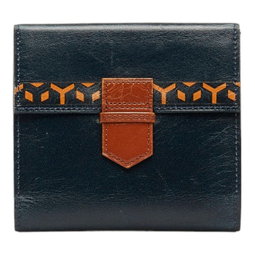 SAINT LAURENT Y Bifold Wallet Navy Brown Orange Leather Women's