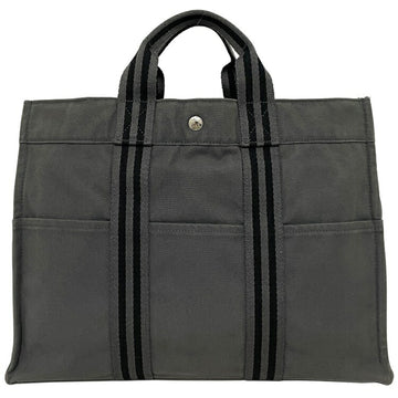 HERMES Tote Bag Fool Toe MM Gray Black Canvas  Handbag Unisex