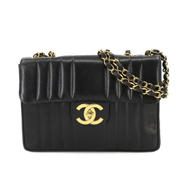 CHANEL Mademoiselle Chain Shoulder Bag Caviar Skin Leather Black Gold Hardware Vintage