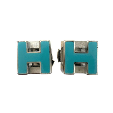 HERMES Earrings H Cube Cage de Ash Pop Blue Silver Hardware Accessories Women's Men's