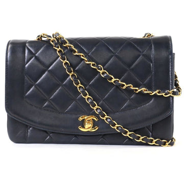 Chanel shoulder bag matelasse Diana 25 lambskin black gold ladies