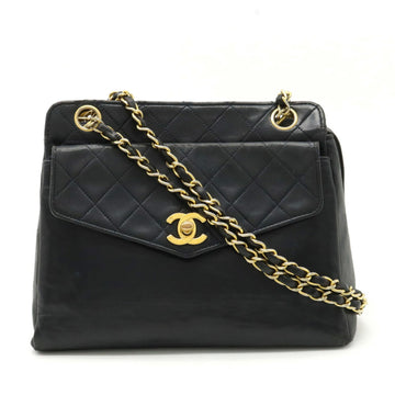 CHANEL Matelasse Chain Bag Shoulder Leather Black