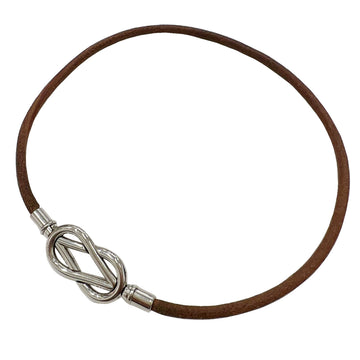 HERMES Atame Choker Double Bracelet Necklace Brown Silver Leather Women Men