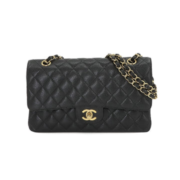 CHANEL Matelasse 25 Chain Shoulder Bag Caviar Skin Black A01112 Gold Hardware Coco Mark